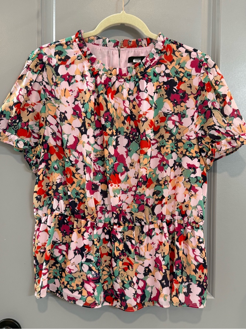 J. Crew Pink Multicolor Floral Peplum Blouse